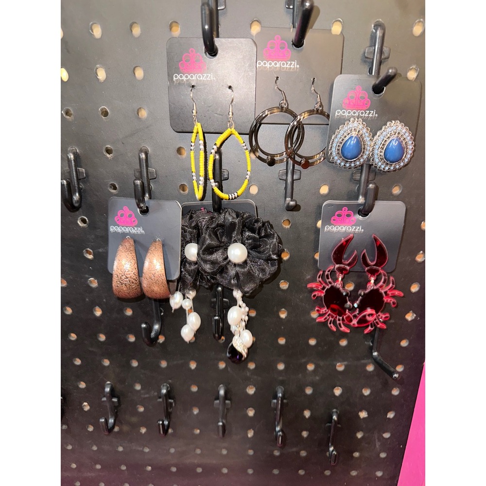 Paparazzi Earrings Lot 6 Pairs Beaded Hoops Acrylic Crab Pearl Floral Blue Studs